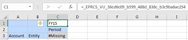 An ad hoc grid in cells A1 to C3, where cell C1 is a member cell referenced as a variable.