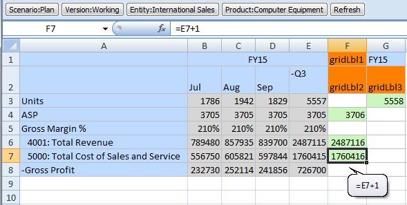 Grid Labels are in cells F1 and F2, a valid member name is in cell G1, and another grid label is in cell G2.