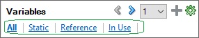 A portion of the panel showing the variable filtering options, All, Static, Reference, and In Use.