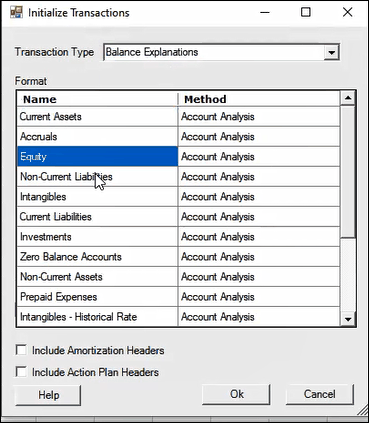 Initialize Transactions dialog