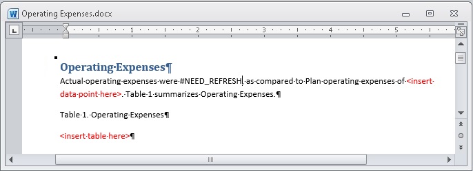 The doclet showing the #NEED_REFRESH placeholder at the point where we pasted the data point