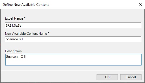 The Define New Available Content dialog box
