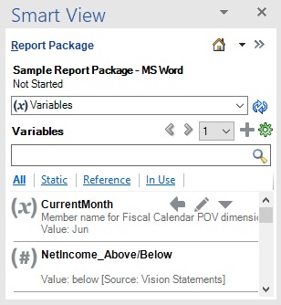 A variable selected in the list of variables in the Smart View Panel.