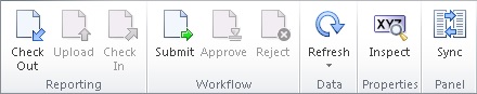 Performance Reporting ribbon for doclet during the Author phase in the initial, unchecked-out state.