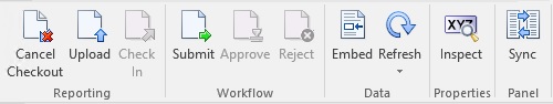Performance Reporting ribbon for doclet during the Author phase in the checked-out state.
