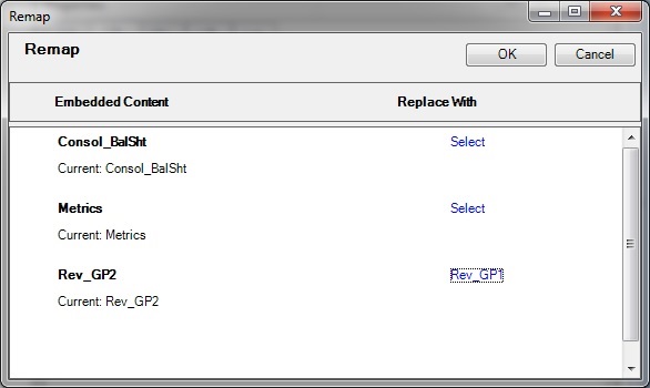 The Remap dialog, with the newly selected range shown in the Replace with column