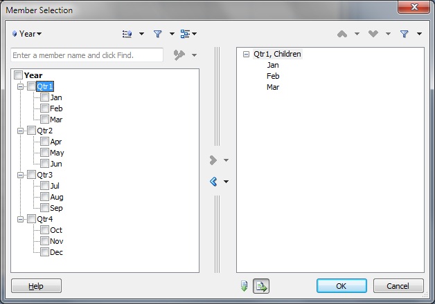 The Member Selection dialog box as described in the previous paragraph The Member Selection dialog box as described in the previous paragraph