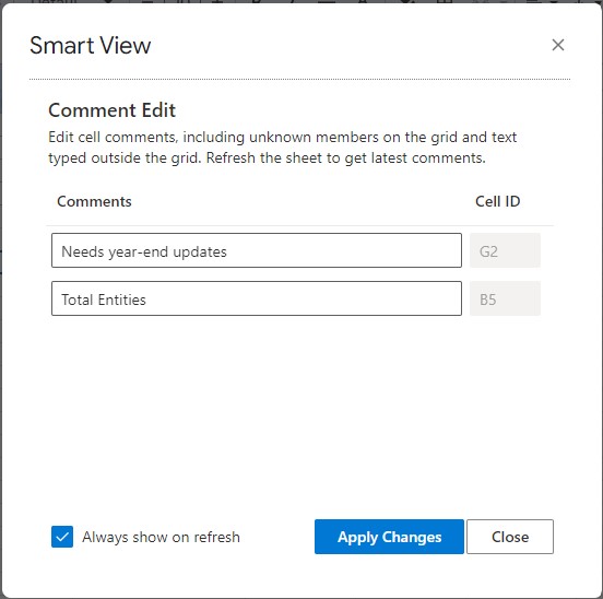 Comment Edit dialog box