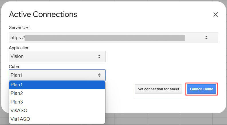 Displays the Active Connections dialog and the Launch Home button.