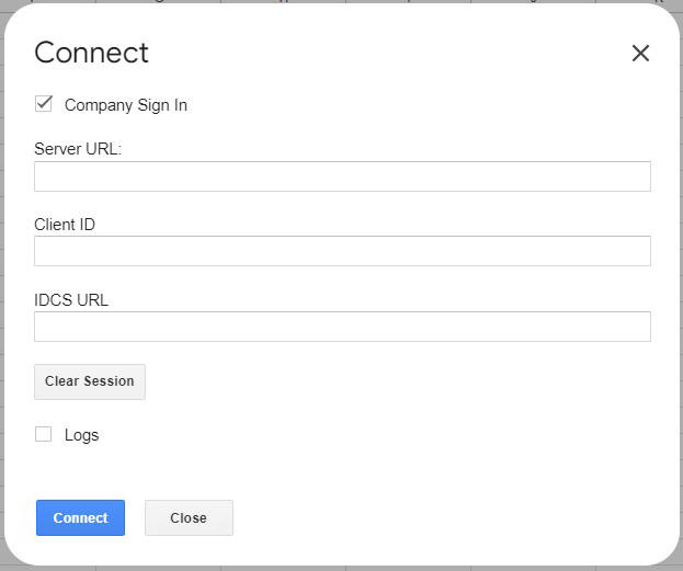 Displays the Connect dialog with Company Sign In check box and other credentials