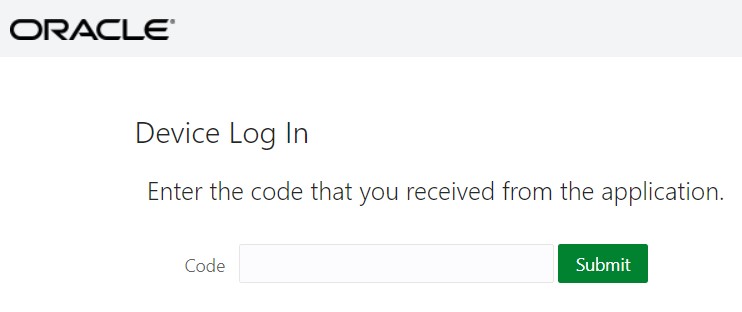 Displays the Code field to enter the code getting the access token
