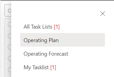 Task lists associated with current application and an All Task Lists option