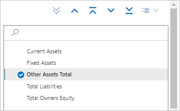 The Selections list portion of the Member Selector dialog, showing five members in the list and the middle member selected. All up and down movement buttons are enabled.