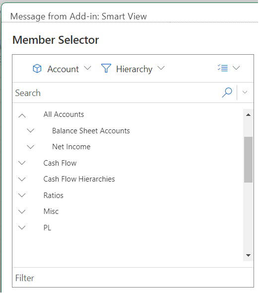Dimension selector drop-down list showing list of available dimensions to choose from