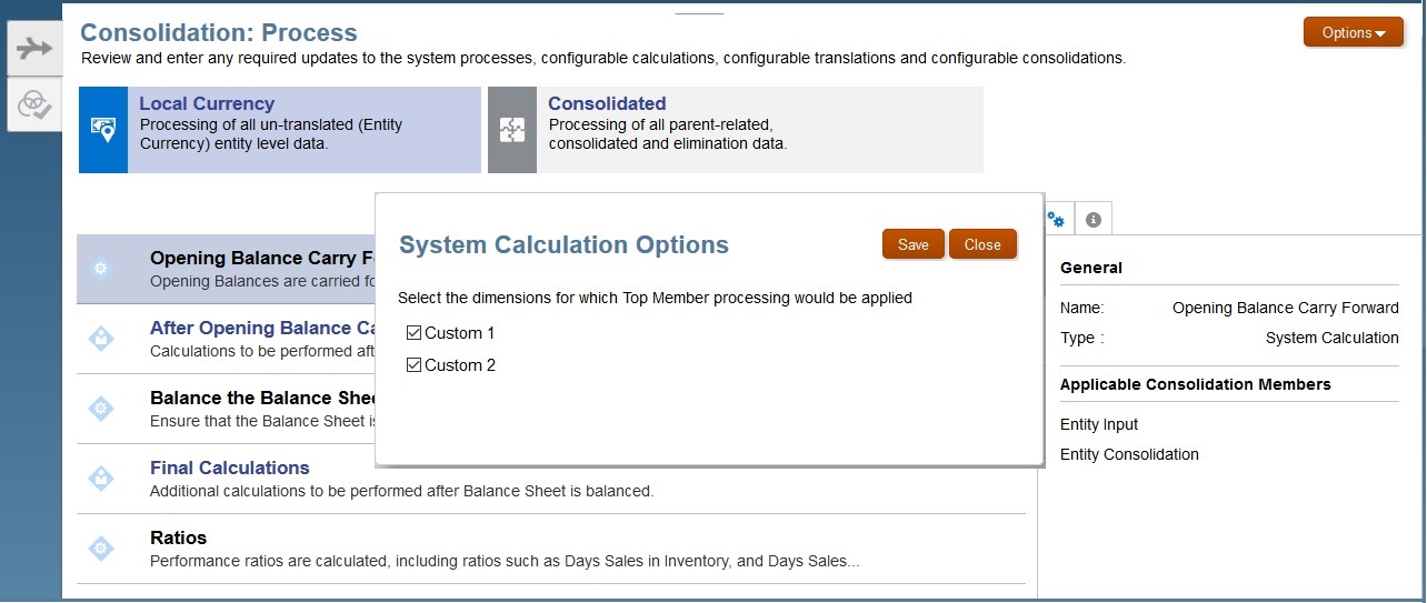 System consolidation options for custom dimensions