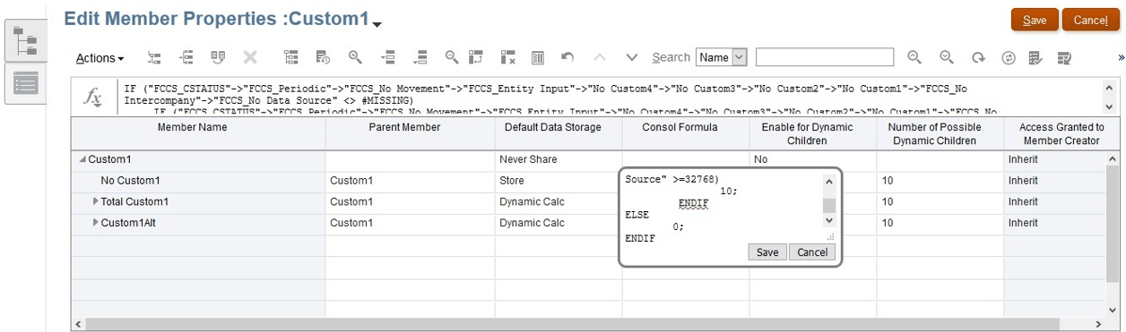Edit Consol Formula screen