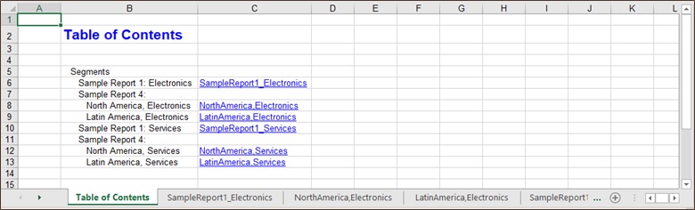 Example TOC page and worksheets tabs in Book imported into Excel Example TOC page and worksheets tabs in Book imported into Excel