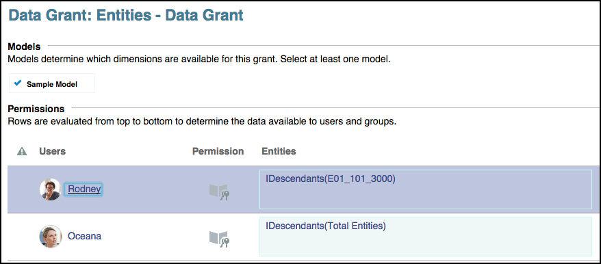 The data grant for entities.