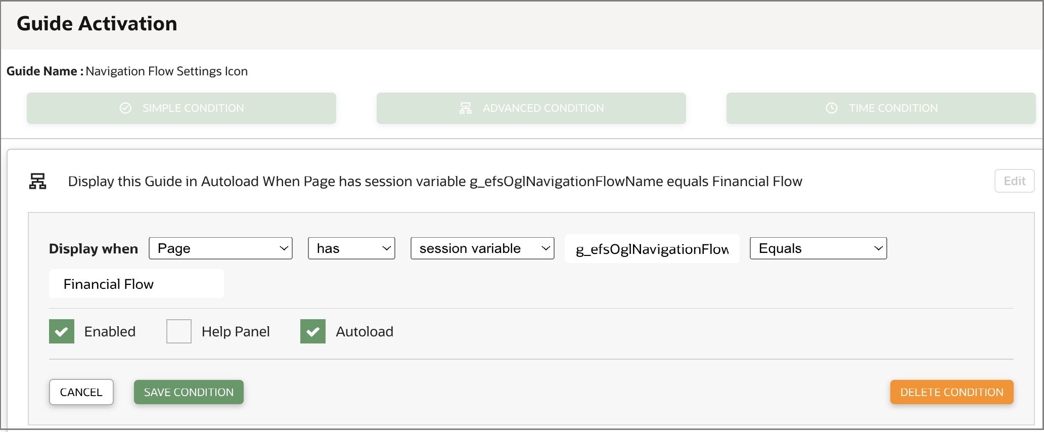 Navigation Flow activation condition