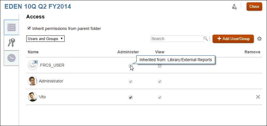 When you hover over the selected permission, it displays the path to the location of the permission.