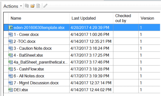 screenshot shows the Report Manager with the template taxonomy in the first position.