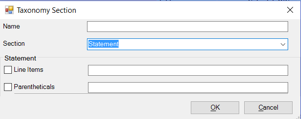 screenshot shows the Taxonomy Section dialog box