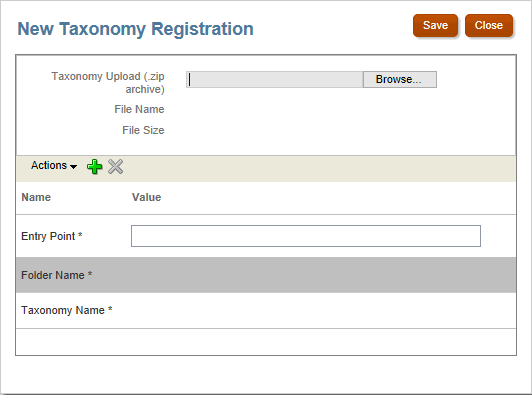 The image shows the New Taxonomy Registration dialog.