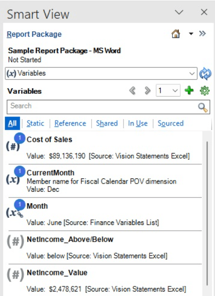 Use the Variables option from Smart View to add variables to static and reference variables. Use the Variables option from Smart View to add variables to static and reference variables.