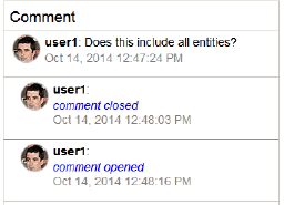 Example of a comment that has been closed and one that has been opened and how it is indicated below the message.