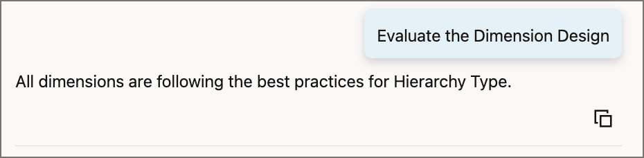 Dimension design evaluation message
