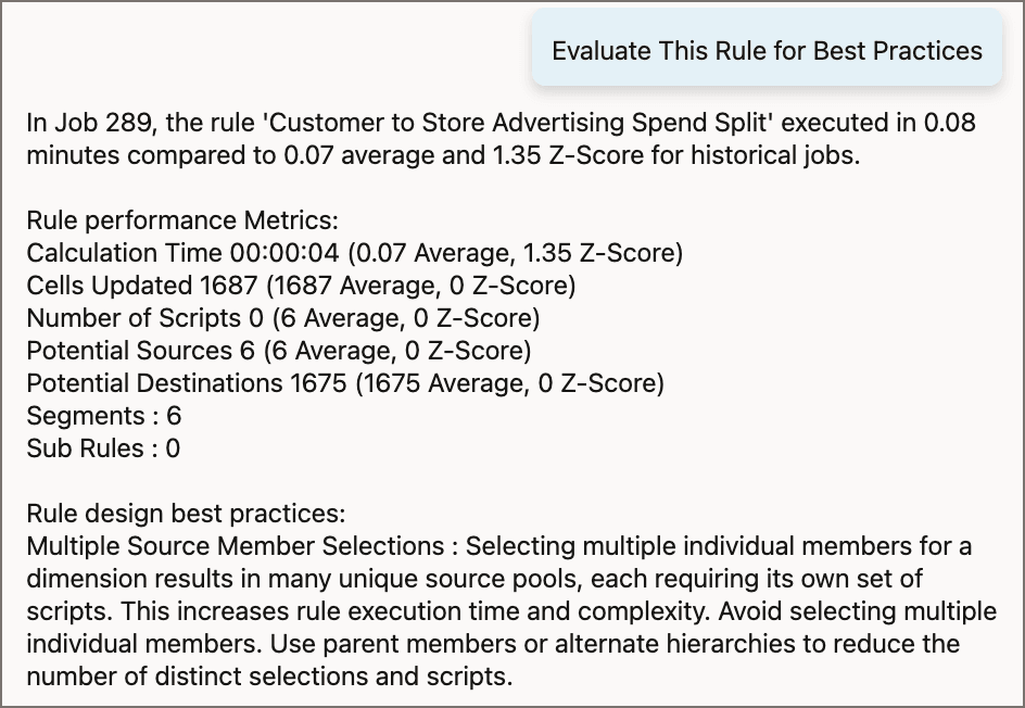 Rule design analysis results