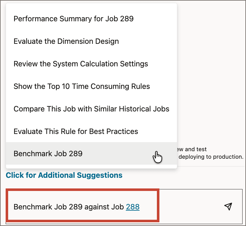 Prompt reading Benchmark Job 289 against Job 288