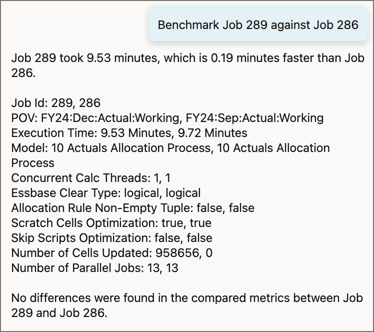Benchmarking job 289 against job 286