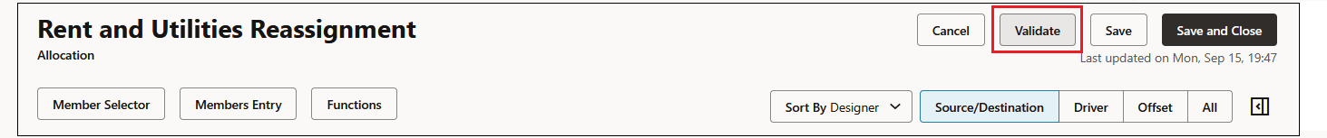 Sample Allocation rule showing the Validate button