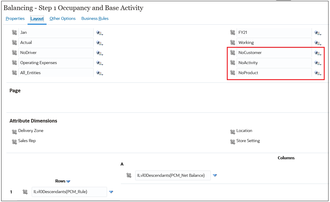 Data form to display Occupancy and Base Activity rules