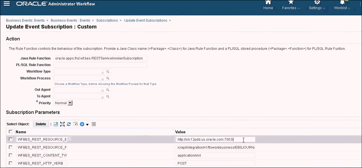 screenshot of business events subscription in EBS for verification purposes