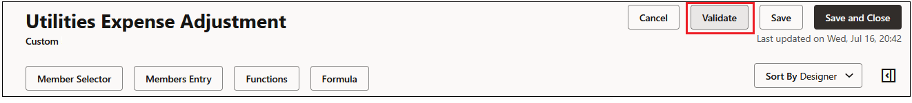 Sample Calculation rule showing the Validate button Sample Calculation rule showing the Validate button