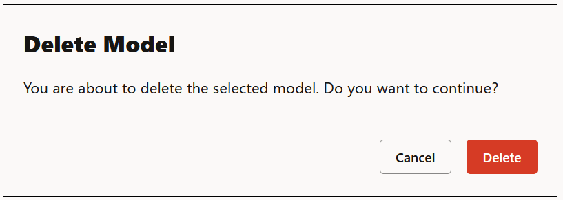 Delete Model dialog box Delete Model dialog box