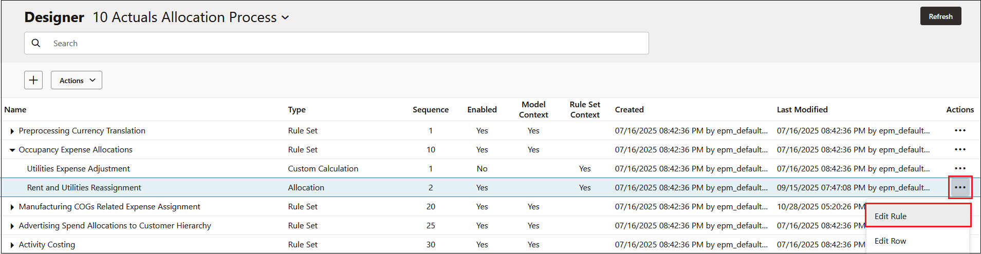 Sample rule highlighed with Edit Rule selected in the drop-down menu Sample rule highlighed with Edit Rule selected in the drop-down menu