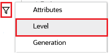 Filter icon with Level selected