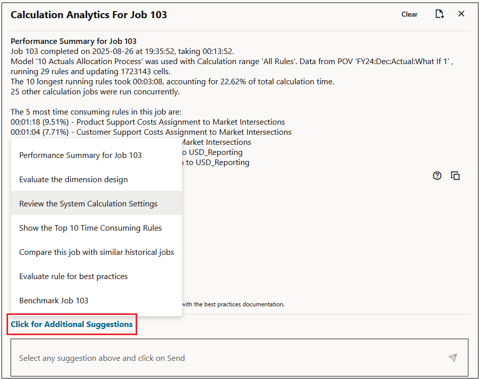 GenAI suggestions displayed in the drop-down for sample Job 103