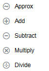 Screenshot of Line Item Details operators: Approximate, Add, Subtract, Multiply, and Divide