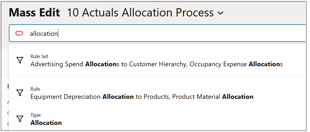 Search field with Allocation and the resulting, rules, rule sets, and types Search field with Allocation and the resulting, rules, rule sets, and types