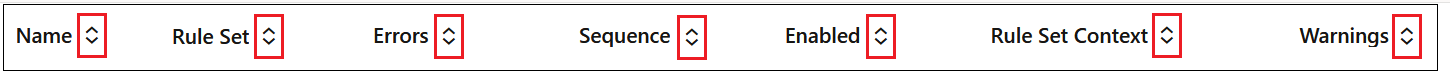 Columns on the Mass Edit tab with the sort arrows highlighted Columns on the Mass Edit tab with the sort arrows highlighted