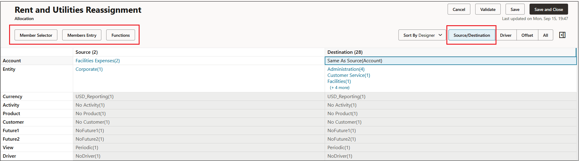 Sample Allocation rule Source/Destination tab Sample Allocation rule Source/Destination tab