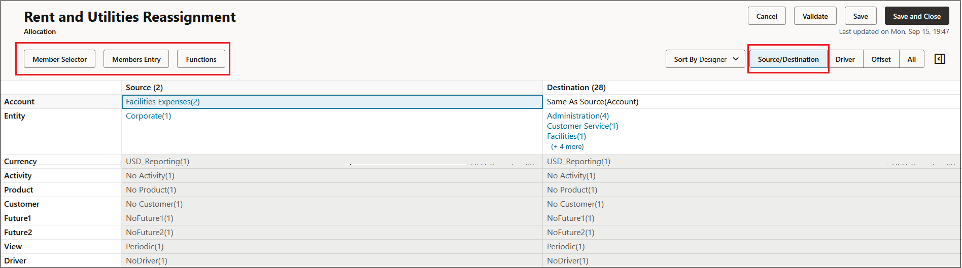 Sample Allocation rule Source/Destination tab Sample Allocation rule Source/Destination tab