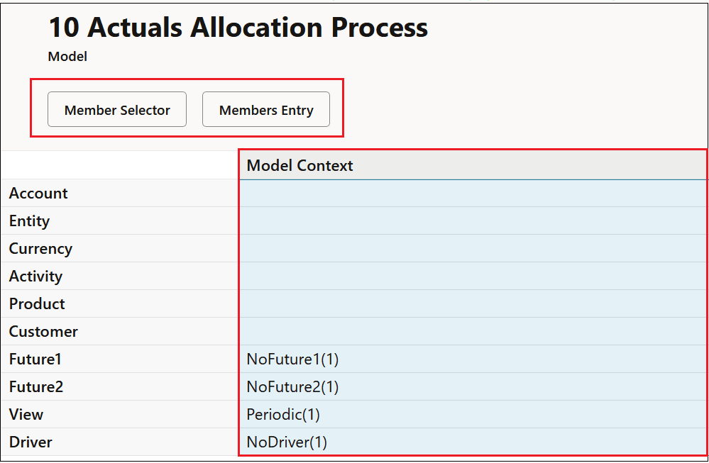 Model Context definition screen with all the dimensions selected Model Context definition screen with all the dimensions selected