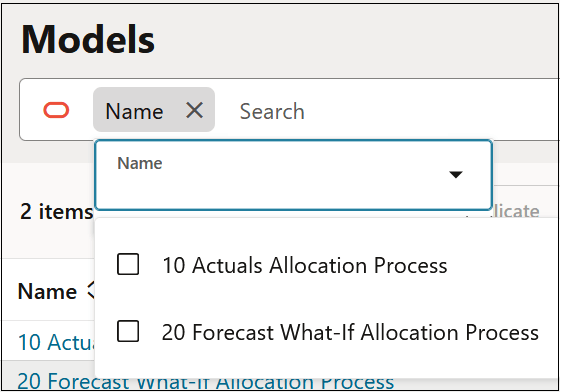 Models page with Name in the Search text area Models page with Name in the Search text area