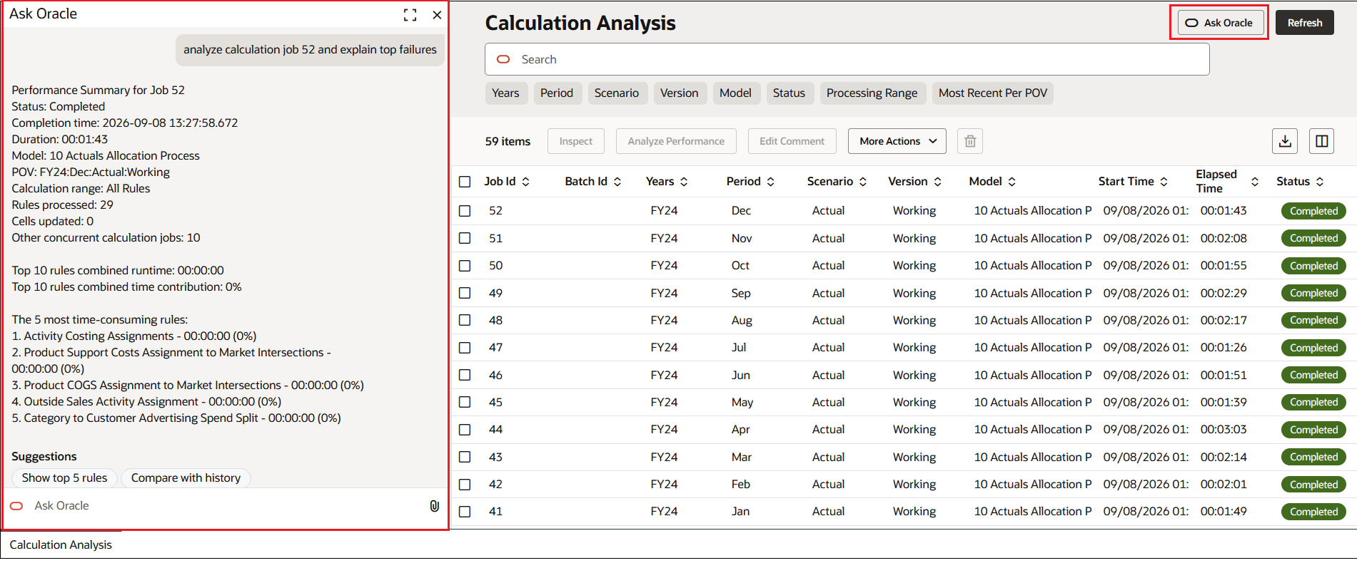 Calculation Analysisl Page with PCM Agent Displayed
