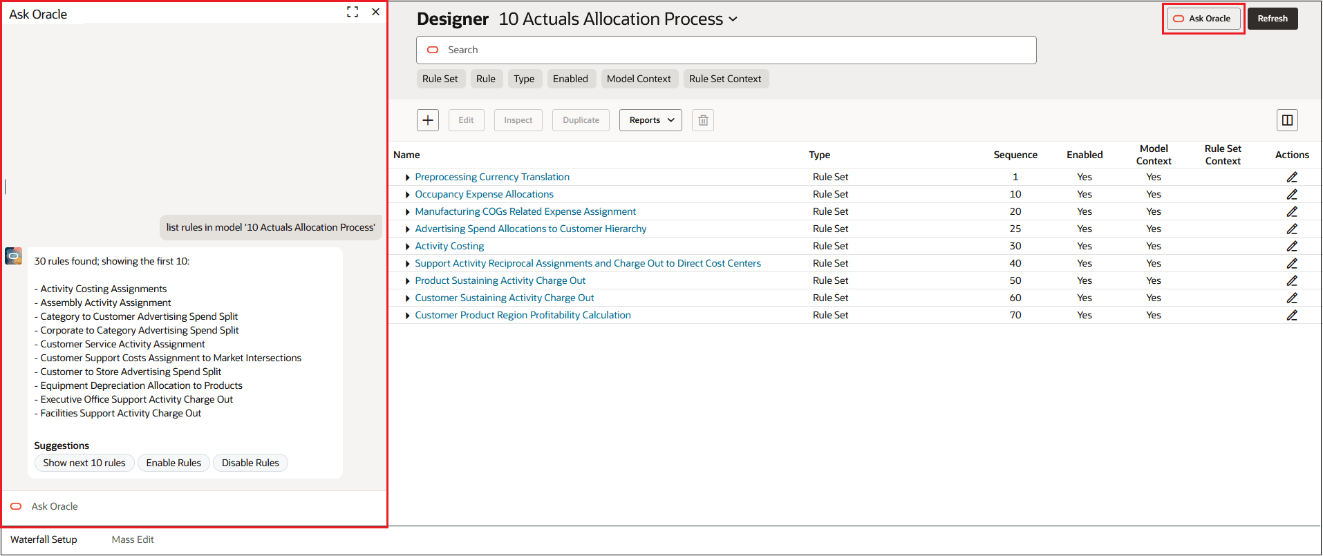 Designer - Waterfall Setup Tab with PCM Agent Displayed